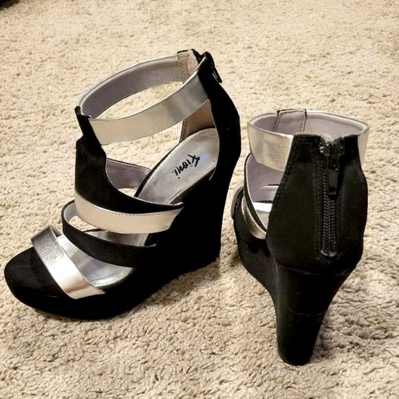 Shoes - Black and Silver wedges